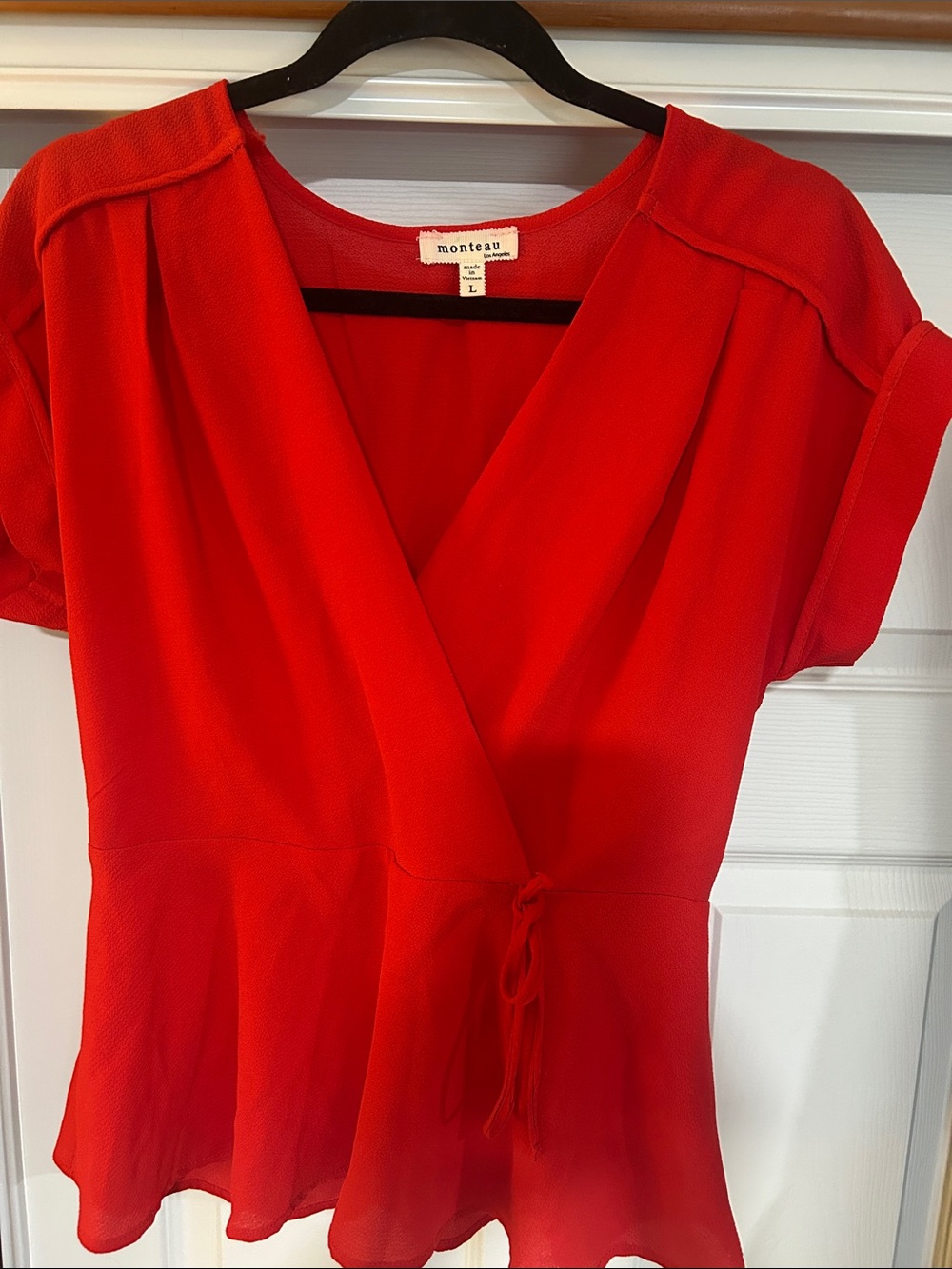 Monteau Red Wrap-Style Peplum Blouse